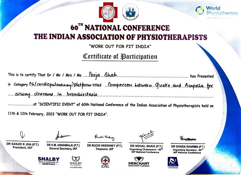 Ms. Pooja Shah (MPT II) Certificate