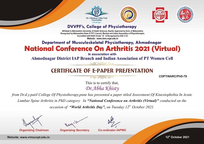 Dr. Abha Khisty certificate