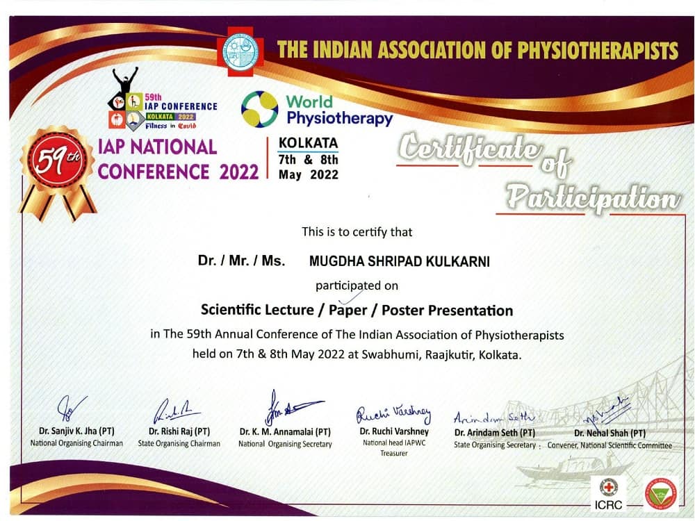 Ms. Mugdha Kulkarni, PG I student Certificate